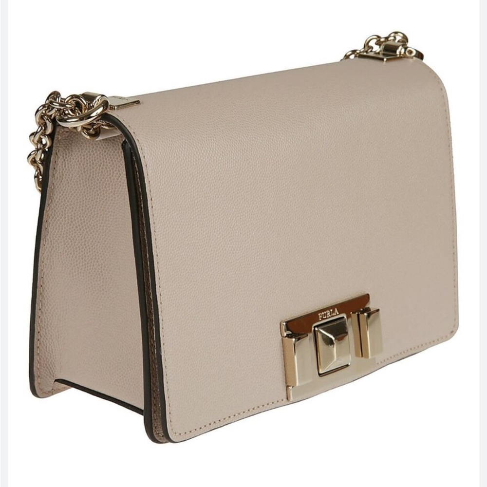 Furla Beige Cream Leather Crossbody Bag with Gold Hardware